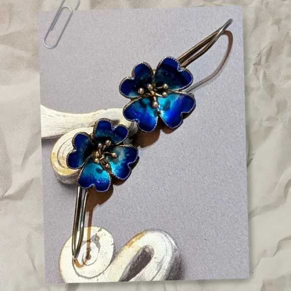 RARE Vintage Mint Sterling Guilloche Enamel Designer Signed Earrings - Picture 5 of 8